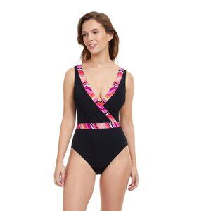 Profile by Gottex One Piece Swimsuit Size 8 Palm Springs Deep V Neck Pink NEW